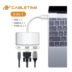 Cabletime USB Type-C Thunderbolt 3 Mini Hub 3-in-1 VGA  + USB 3.0 & USB 3.1 (Type-C) Combo Adapter (Brand New/Warranty)