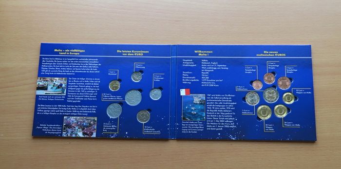 Malta double set of 14 coins pre euro & first year euro 2008 UNC