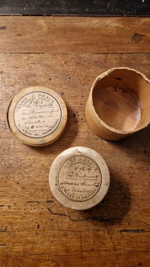 Antique Irish Chemist's Ointment Pots with Original Cardboard Packaging. Drogheda.