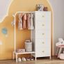 Small 5 Fabric Drawer Dresser with Clothes Rack Chest of Drawers with Hanging Rail Reversible Kids Wardrobe with Clothes Rack, Multifunctional Bedroom or Nursery Organiser (White) Image 3