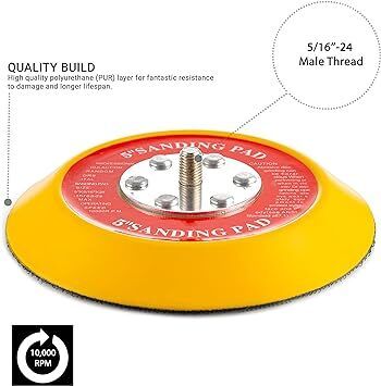 Glass Polish 12704 Dual Action Sanding Pad, DA Hook and Loop Sander Backer | 5/16"-24 | 125 mm