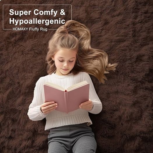 Fluffy Shaggy Rugs Living Room, Large Anti Slip Carpet, Machine Washable Soft Thick Pile Bedside Rug for Kids Bedroom, Nursery - Coffee, 120 x 160 cm