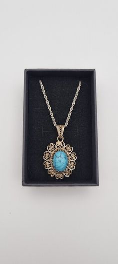 925 vintage sterling silver necklace and 800 silver turquoise pendant