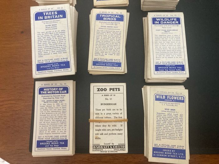 Brooke bond collectors cards. Loose cards. Books also for sale. Price depends on set sought.
