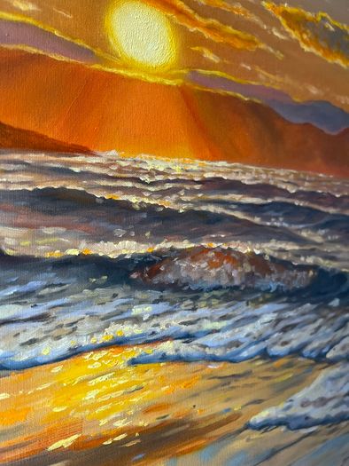 Original Oil Painting, Seascape Wall Art, Sunset Sea Large Art, Ocean Large Wall Art 60/80 Cm