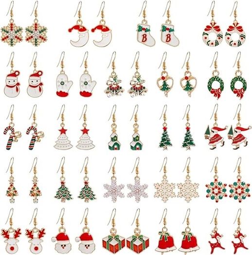 24 Pairs Christmas Earrings for Women, EBANKU Christmas Theme Drop Dangle Earrings Sets Christmas Drop Dangle Earrings Xmas Jewelry Earrings Set for Women Girls
