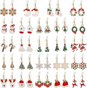 24 Pairs Christmas Earrings for Women, EBANKU Christmas Theme Drop Dangle Earrings Sets Christmas Drop Dangle Earrings Xmas Jewelry Earrings Set for Women Girls