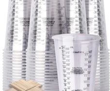 Epoxy Resin Mixing Cups, 50pcs 240ml/8oz Disposable Measuring Cups with 50pcs Wooden Stirring Sticks, Plastic Measuring Cups for Liquids, Mixing Resin, Paint, Pigment, Cooking (FREE POSTAGE)