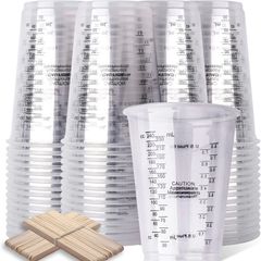Epoxy Resin Mixing Cups, 50pcs 240ml/8oz Disposable Measuring Cups with 50pcs Wooden Stirring Sticks, Plastic Measuring Cups for Liquids, Mixing Resin, Paint, Pigment, Cooking (FREE POSTAGE)