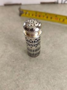 Antique Silverplate and Cobalt Glass Pepper Shaker