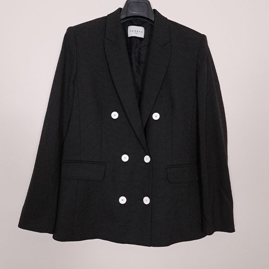 Sandro Paris Black Micro Polka Dot Double-Breasted Tailored Blazer Jacket 12UK/40EU