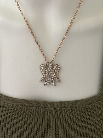 Gold tone sparkling angel pendant chain necklace