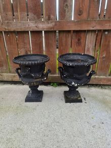 2 Old Cast iron urn flower pots