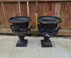 2 Old Cast iron urn flower pots