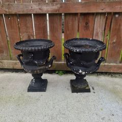 2 Old Cast iron urn flower pots