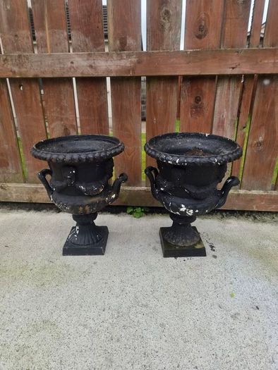 2 Old Cast iron urn flower pots