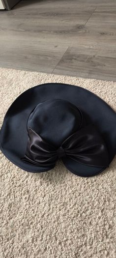 Navy Blue Wide-Brim Occasion Hat with Satin Bow