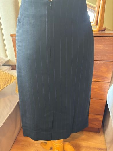 Quin and Donnelly Black with purple pin stripe and panel skirt