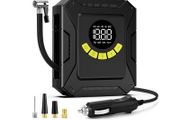 Digital Tyre Inflator, Pump with 4 Nozzle Adaptors and Digital LED Light, 12V