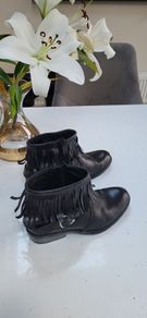 HUNDRED black leather fringe ankle boots Sz 6UK - Rrp 129 (New)