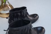 HUNDRED black leather fringe ankle boots Sz 6UK - Rrp 129 (New)