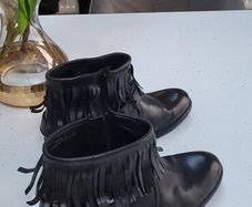 HUNDRED black leather fringe ankle boots Sz 6UK - Rrp 129 (New)