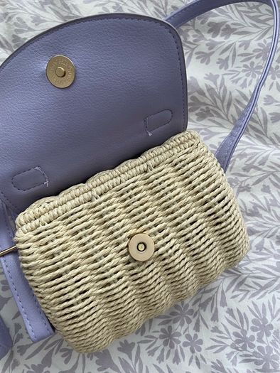 purple basket weave bag