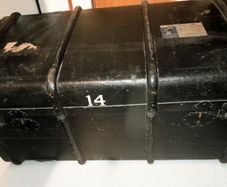 Large beautiful old steamer trunk with original labels
