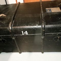 Large beautiful old steamer trunk with original labels