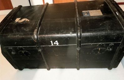 Large beautiful old steamer trunk with original labels