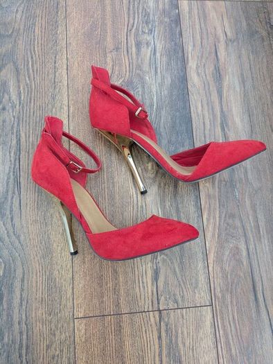 Red Suedette Ankle Strap Stilettos Size 5
