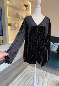 Brand-New Ladies Black & Gold Long Sleeved peplum Faux Wrap Top from Marks & Spencer