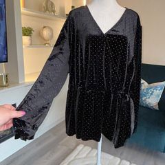 Brand-New Ladies Black & Gold Long Sleeved peplum Faux Wrap Top from Marks & Spencer