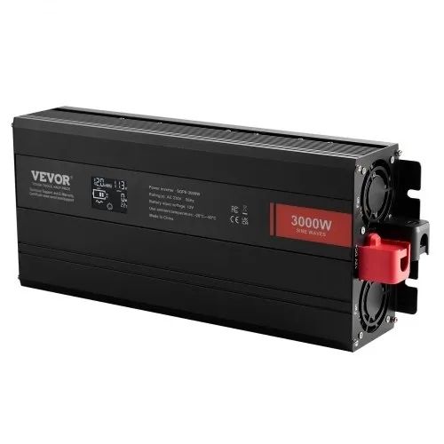 Pure Sine Wave Inverter, 3000 Watt, DC 12V to AC 230V Power Inverter with 2 AC Outlets 2 USB Port 1 Type-C Port, LCD Display and Remote Controller for Large Home Appliances, CE FCC Certified