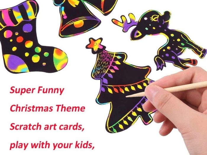 48 pieces Christmas Scratch Art Cards, Hanging Decorations Christmas Crafts doodle game For Kids (FREE POSTAGE)