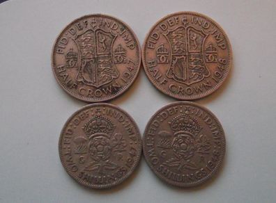 Great Britain. George VI. 2 Half Crowns & 2 Florins (1947+-1948)