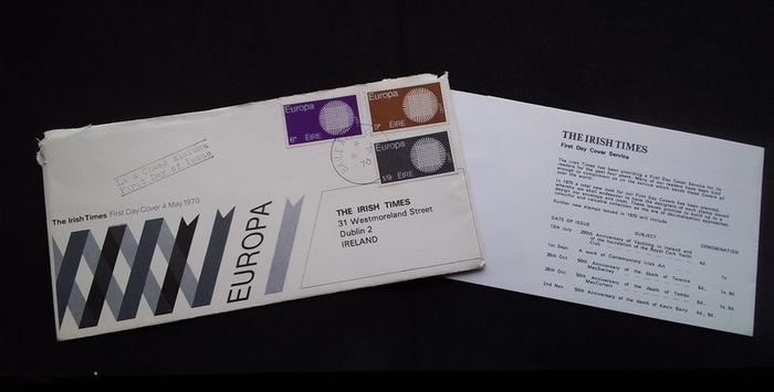 Ireland Stamps : The Irish Times , Europa - First Day Cover , 1970