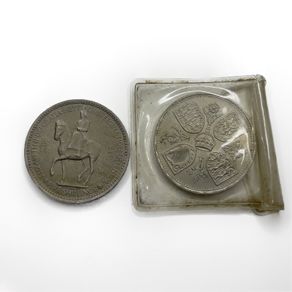 Two 1953 Queen Elizabeth II Coronation Crown Royal Mint 5 Shilling Commemorative Coins