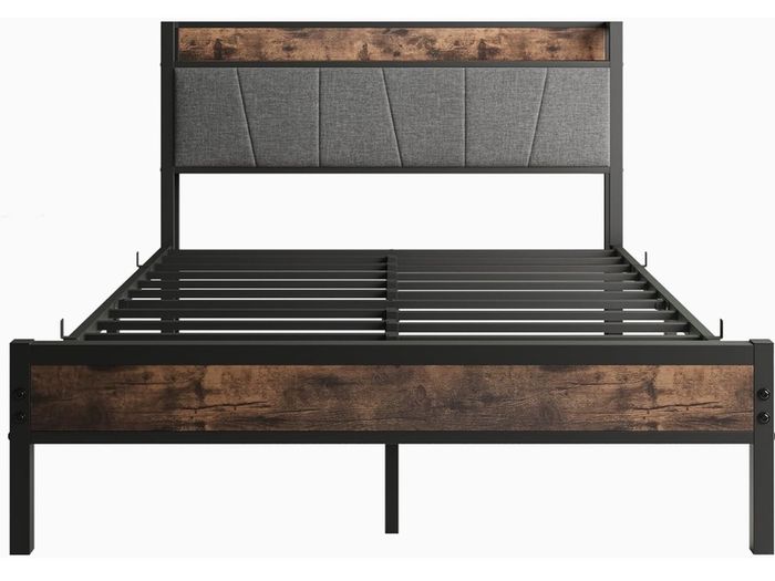 Double Bed Frames with Storage Headboard,Heavy Duty Metal Upholstered Platform Bed Frame