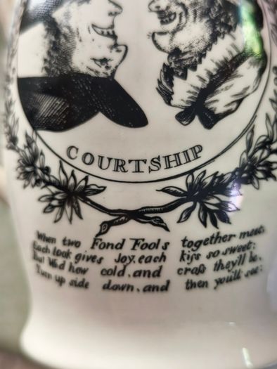 Authentic Leedsware Creamware 6 inches Tall Metamorphic Courtship Matrimony Lover Poem