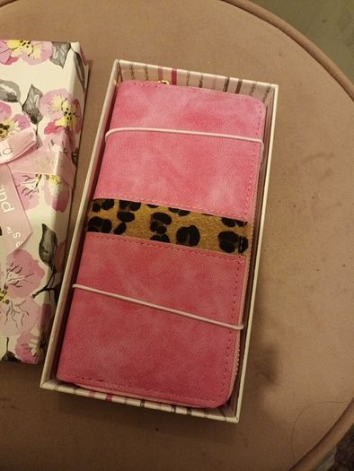 Pink wallet in gift box