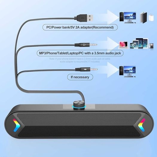 PC Speakers, USB-Powered Computer Speakers for Desktop Computer Laptop,3.5 Aux-in, with Lights, Plug and Play