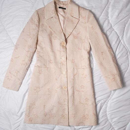 Dunnes Orange Pink Nude Floral Jacquard Long Coat 10UK/38EU