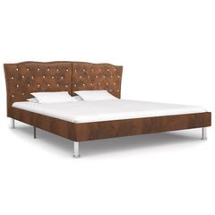 Bed Frame Brown Faux Suede Leather 150x200 cm