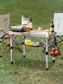Adjustable Height Small Folding Table Portable Camp Tables (23.6" L x 15.7" W (2 Height)) with Mesh Layer for Outdoor Camp Garden Picnic BBQ Dining Cooking