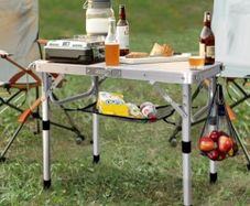 Adjustable Height Small Folding Table Portable Camp Tables (23.6" L x 15.7" W (2 Height)) with Mesh Layer for Outdoor Camp Garden Picnic BBQ Dining Cooking