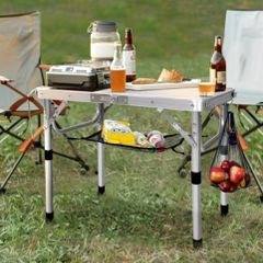 Adjustable Height Small Folding Table Portable Camp Tables (23.6" L x 15.7" W (2 Height)) with Mesh Layer for Outdoor Camp Garden Picnic BBQ Dining Cooking