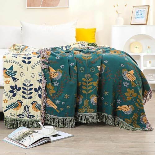 Double-sided Cotton Sofa Throws Large 2 or 3 Seater, Jacquard Woven Bedspread 230x250CM(90x98In)