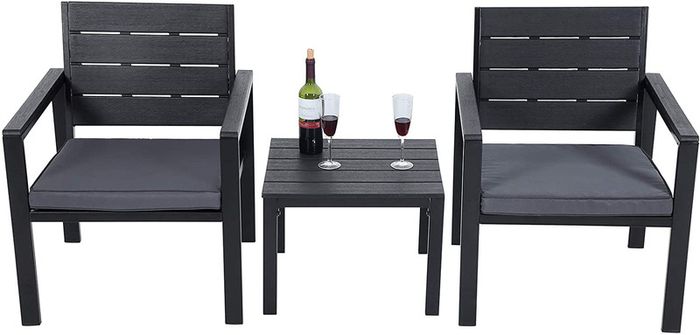Set of 3 Garden Furniture 2 Chairs 1 Garden Table 2 Removable Cushions for Patio Garden Balcony Iron