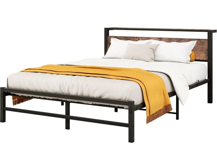 King Size bed frame With Wood Storage Headboard